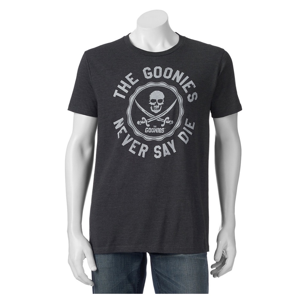 The Goonies Never say die grey t-shirt brand new with tags. Size XL, and L
